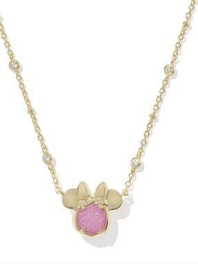 Disney Kendra Scott Gold Minnie Mouse Short Pendant Necklace in Hot Pink Drusy
